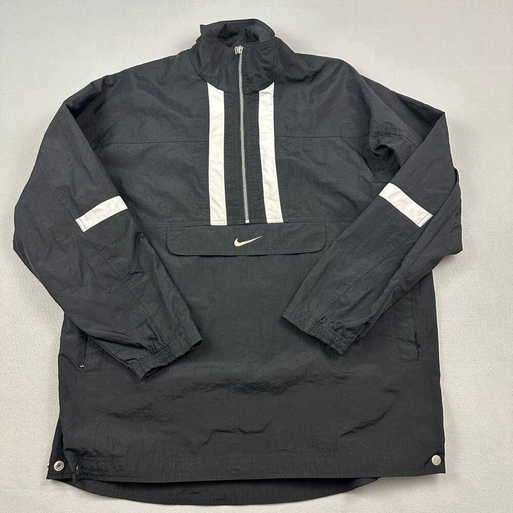 Vintage Nike Jacket Men Large Black White 1/4 Zip Anorak Windbreaker 90s L